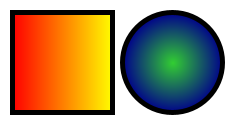 A square with a linear gradient fill, and a circle with a radial gradient fill