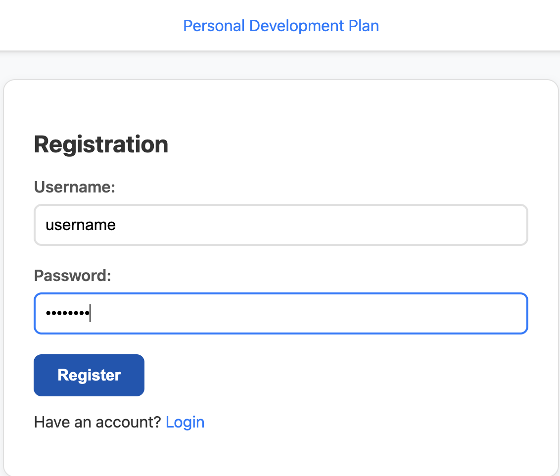 Registration page